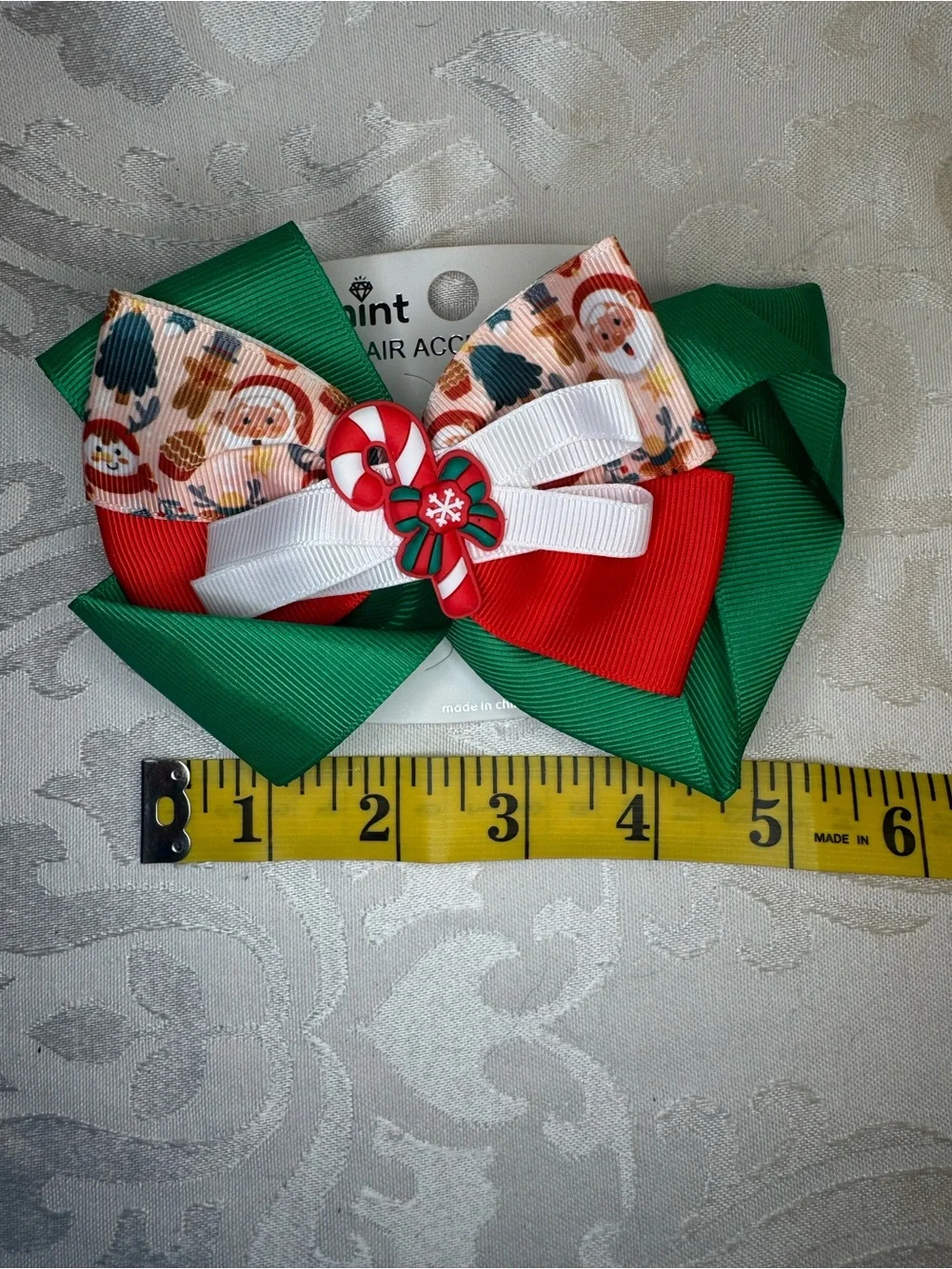 New Mint Green, Red, White and Multicolor Holiday Candy Cane Hair Bow